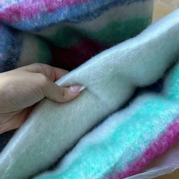 Free People Skye Stripe Fringe Throw Blanket, Cozy Rainbow Accent Blanket, OS - Picture 7 of 8